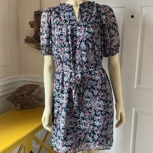 Collective Concepts Floral Tie Waist Midi puff sleeve Dress S